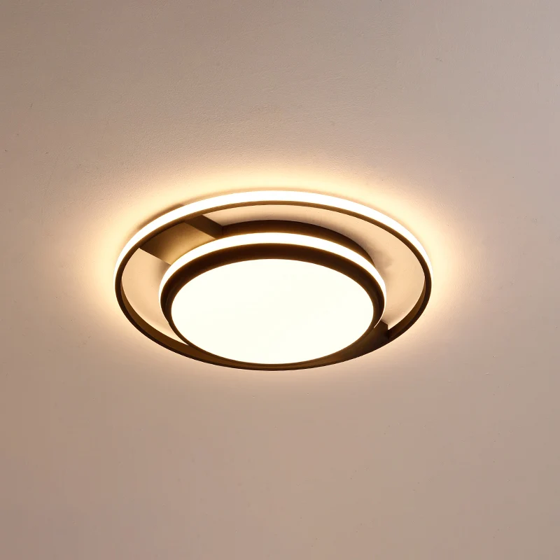 Round Kunststof glas LED Flushmount Lighting Nordic Black Finish Ceiling Light Fixture Living Room Black