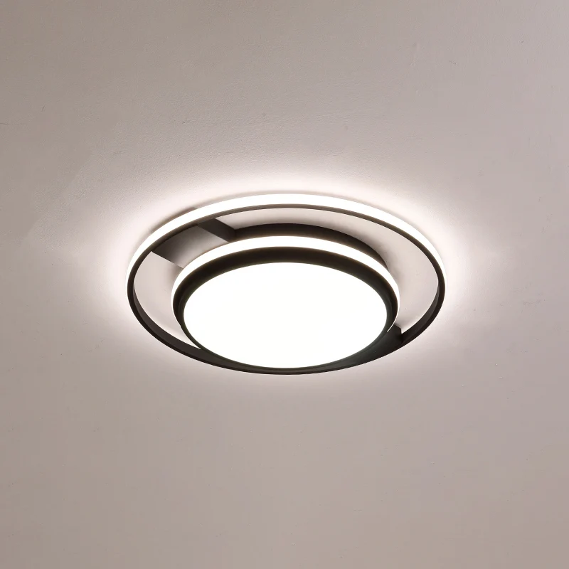 Round Kunststof glas LED Flushmount Lighting Nordic Black Finish Ceiling Light Fixture Living Room Black
