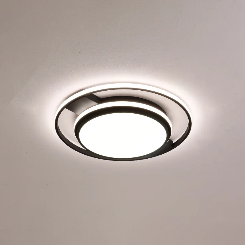 Round Kunststof glas LED Flushmount Lighting Nordic Black Finish Ceiling Light Fixture Living Room Black