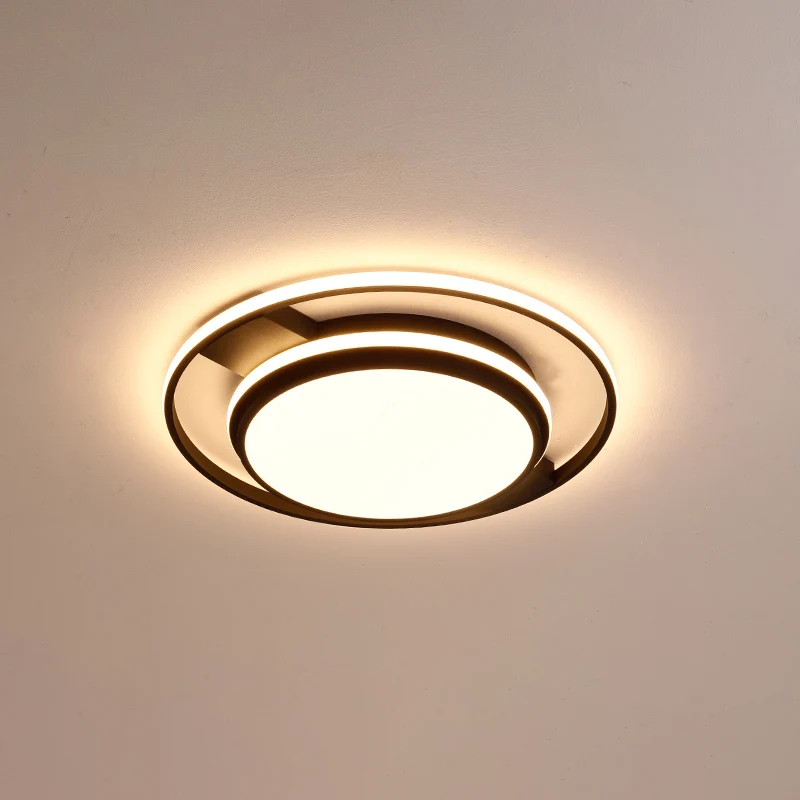 Round Kunststof glas LED Flushmount Lighting Nordic Black Finish Ceiling Light Fixture Living Room Black