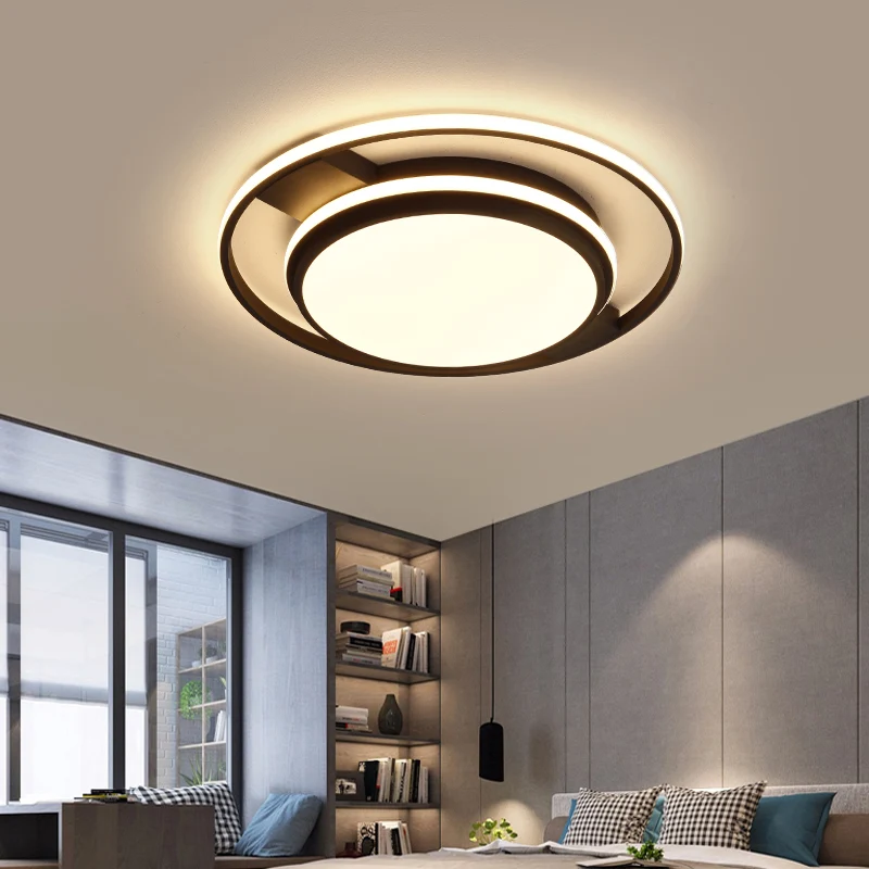 Round Kunststof glas LED Flushmount Lighting Nordic Black Finish Ceiling Light Fixture Living Room Black