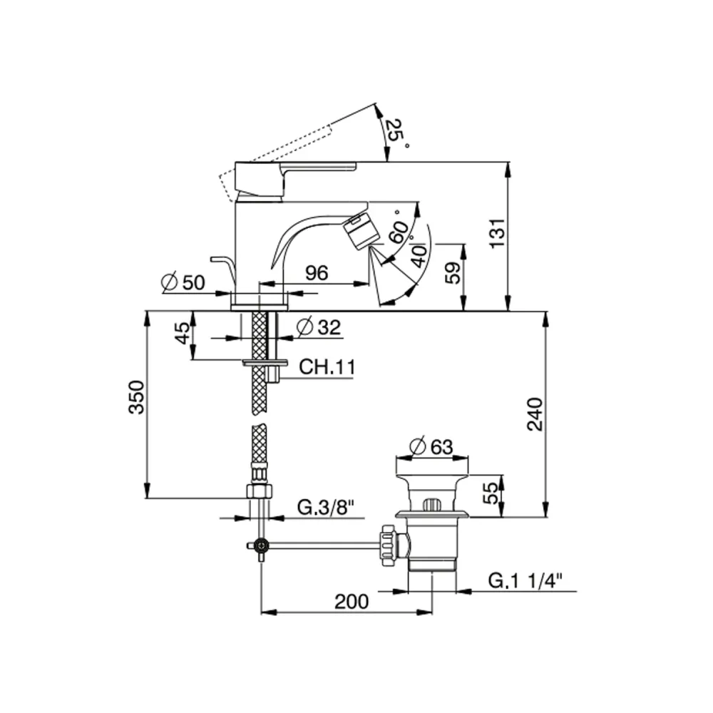 Single-lever bidet mixer drain RubiFlux Lume series - Chroom
