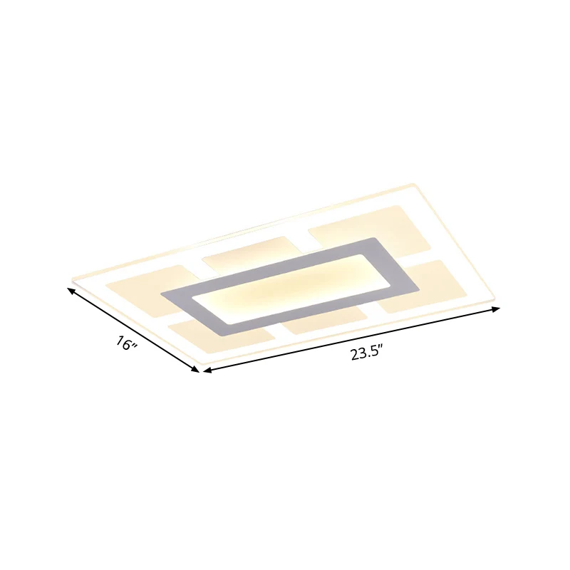 Wit rechthoekig plafondgemonteerd lichtarmatuur eigentijds acryl 23,5"/35,5" brede LED inbouw warm/wit licht