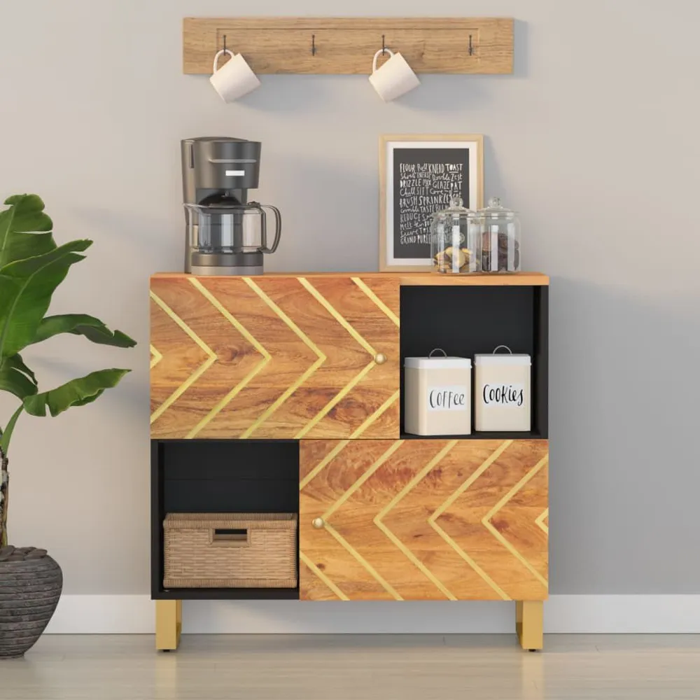 Dressoir 80x33,5x75 cm massief mangohout bruin en zwart voor Moderne Voordeuren