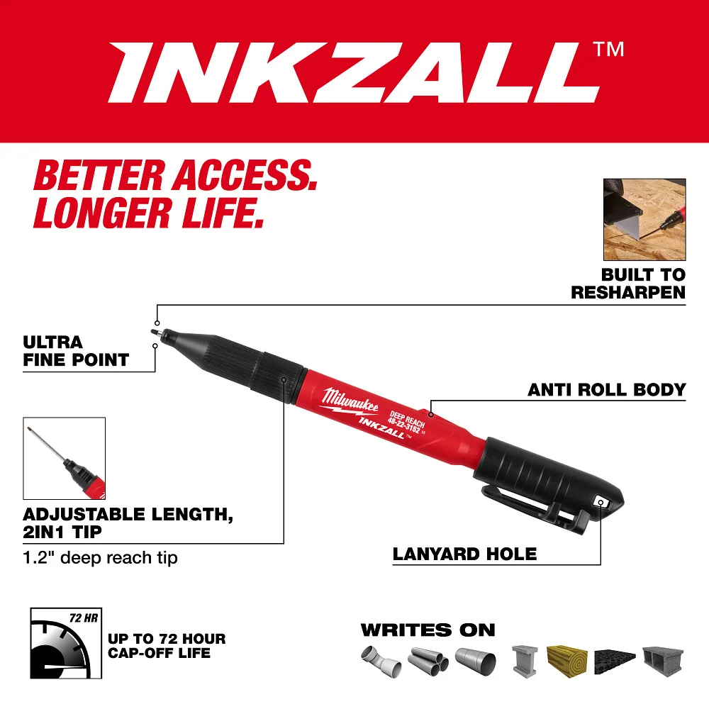 Milwaukee INKZALL 2 1 Deep Reach Ultra Fine Point Ravenzwart Jobsite Marker