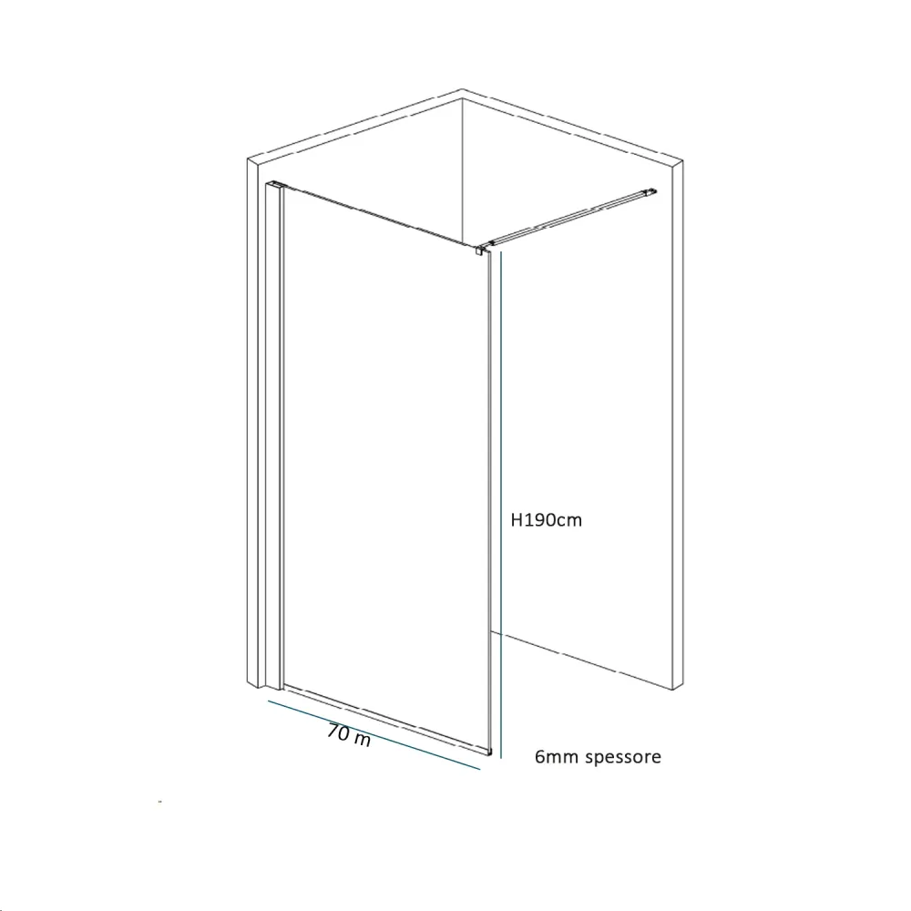 Walk shower wall 70cm transparent crystal 6mm chroom profile h190cm