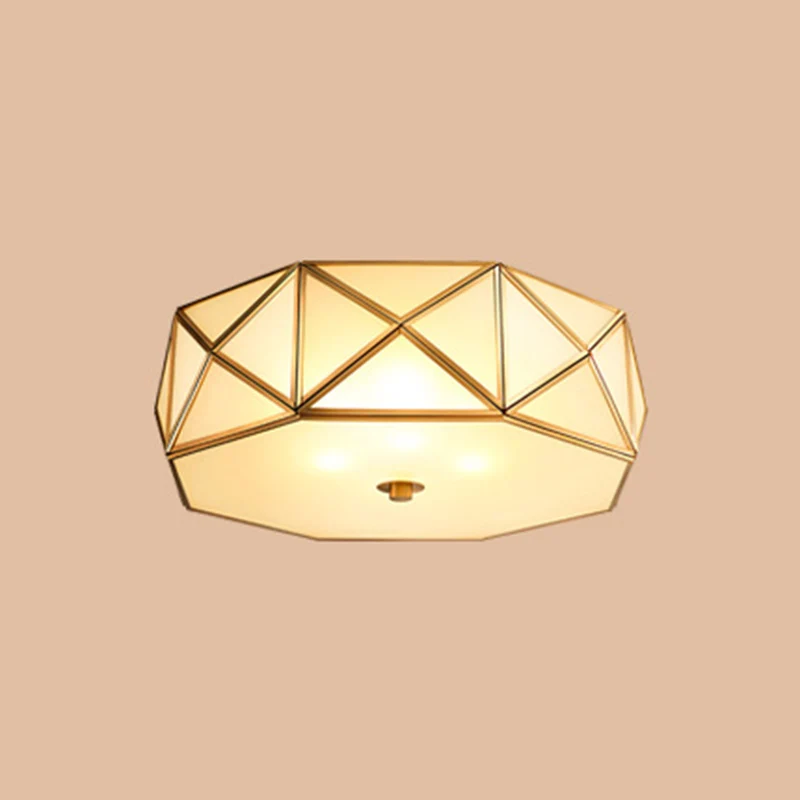Glazen trommel plafondmontage lichtarmatuur Traditionele slaapkamer inbouwplafondlamp messing