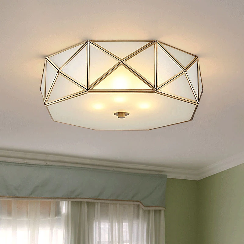 Glazen trommel plafondmontage lichtarmatuur Traditionele slaapkamer inbouwplafondlamp messing