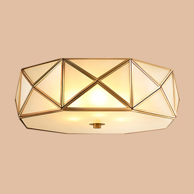 Glazen trommel plafondmontage lichtarmatuur Traditionele slaapkamer inbouwplafondlamp messing