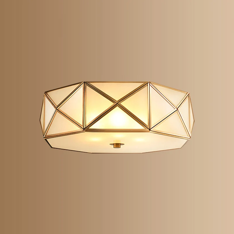 Glazen trommel plafondmontage lichtarmatuur Traditionele slaapkamer inbouwplafondlamp messing