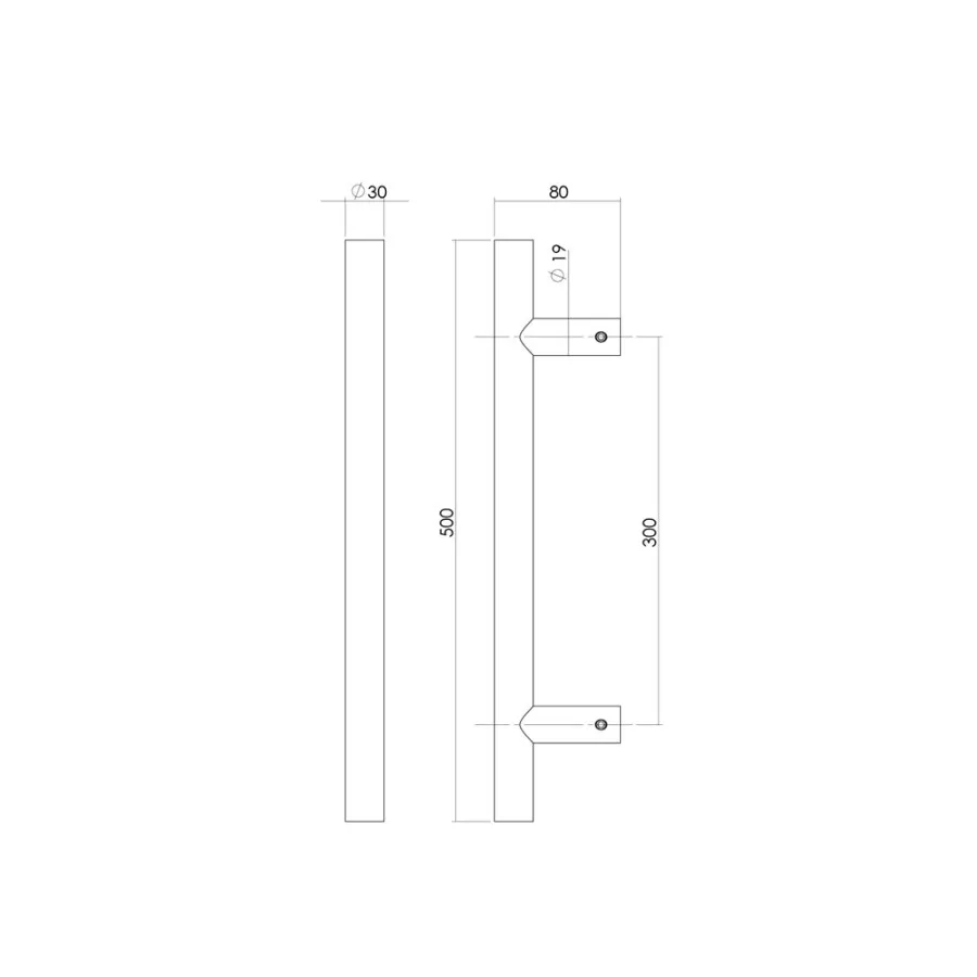 Intersteel deurgreep T-vorm - 500 mm - Ø 30 mm - RVS geborsteld