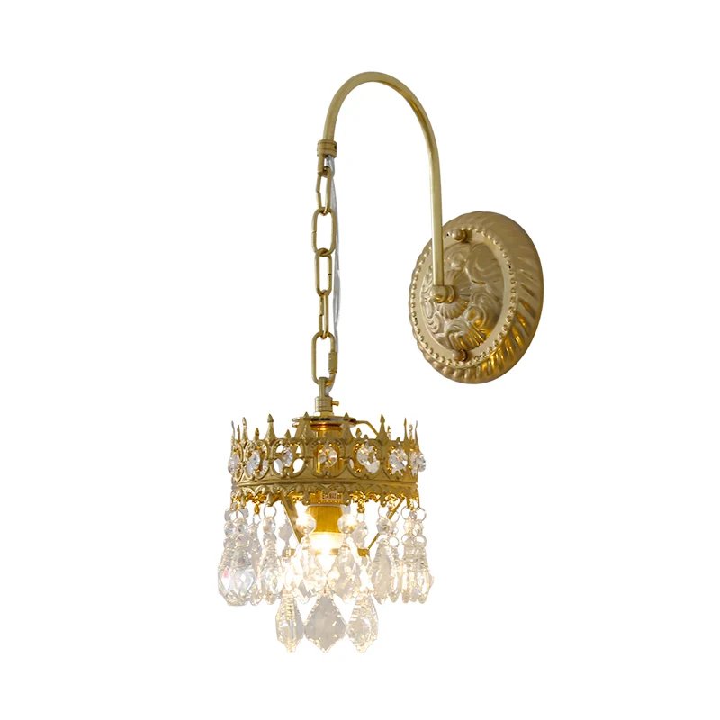 Traditionalisme Crown Wandlamp Sconce Metallic 1-lichts woonkamerwandlamp messing/zwart met kristallen druppel