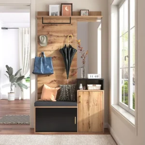 Gegalvaniseerd Ensemble vestiaire multifonctionnel - vestiaire avec 4 patères, miroir, armoire à chaussures - vestiaire mu...