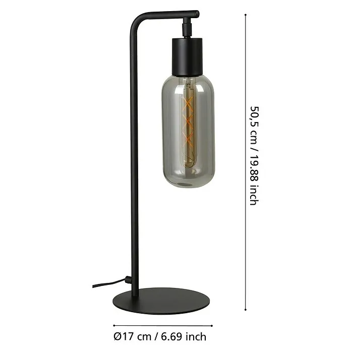 Eglo Led-tafellamp Maione - l x b x h: 17 x 9 x 50,5 cm, Grijs, E27, Vermogen per lichtbron: 4 W