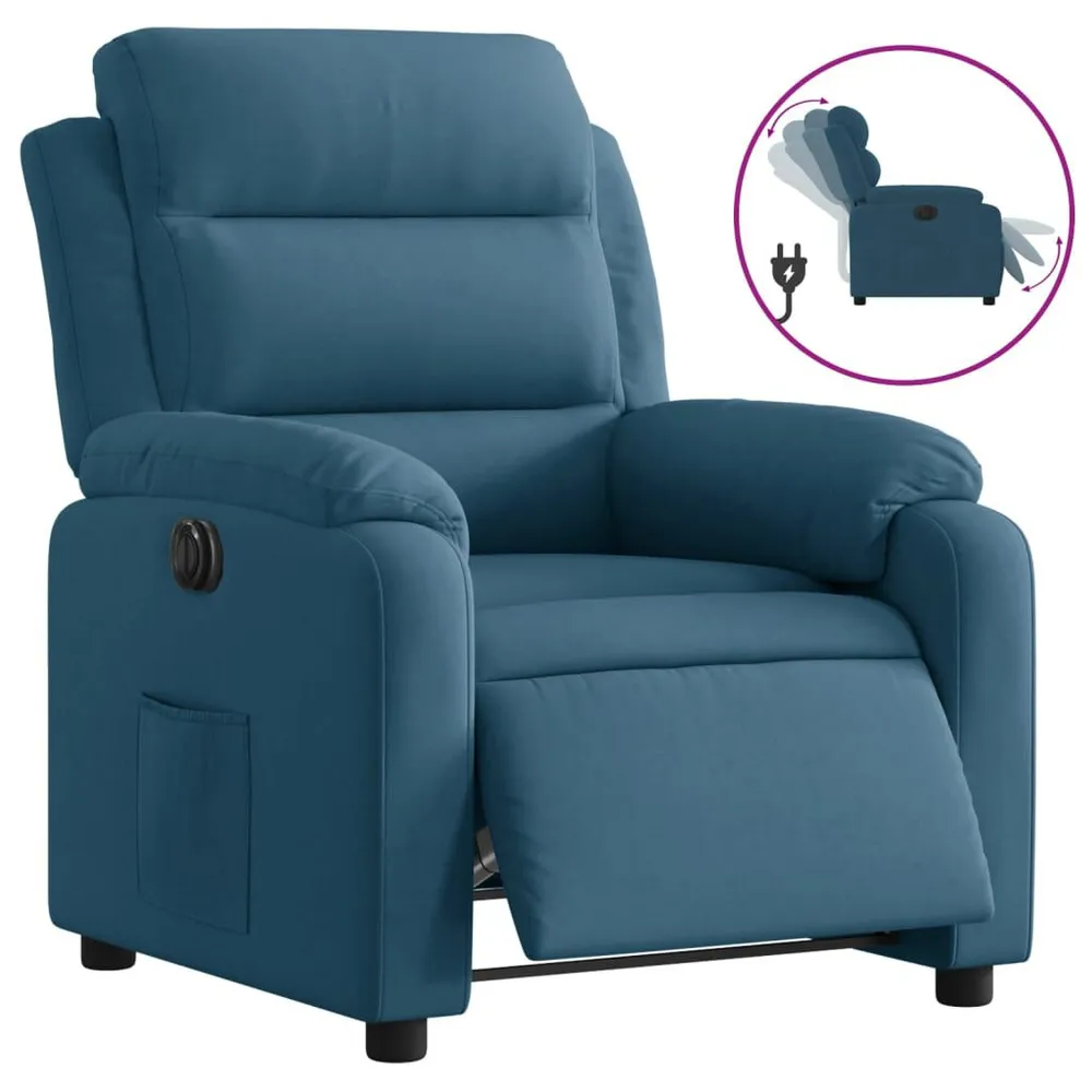 Haakse Fauteuil elektrisch verstelbaar fluweel blauw