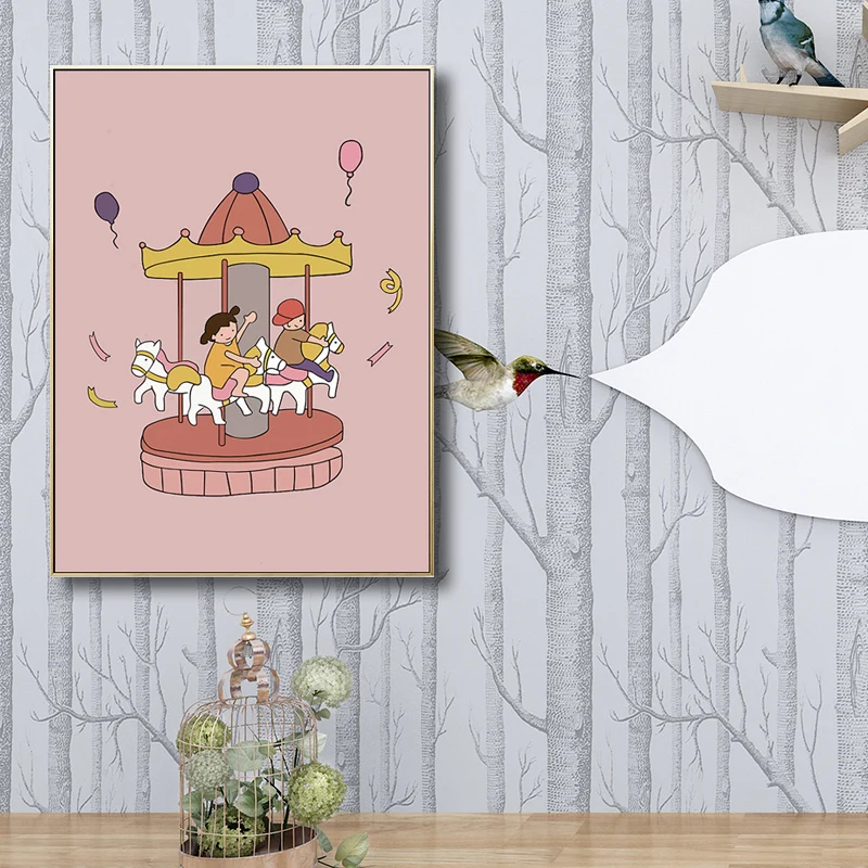 Familiemomenten Tekening Muurkunst Pastel Canvasdoek Print Muurdecoratie, Getextureerd oppervlak met UV-Bescherming