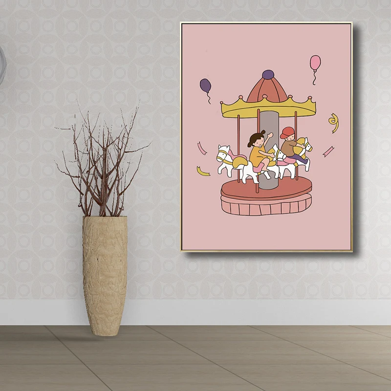 Familiemomenten Tekening Muurkunst Pastel Canvasdoek Print Muurdecoratie, Getextureerd oppervlak met UV-Bescherming
