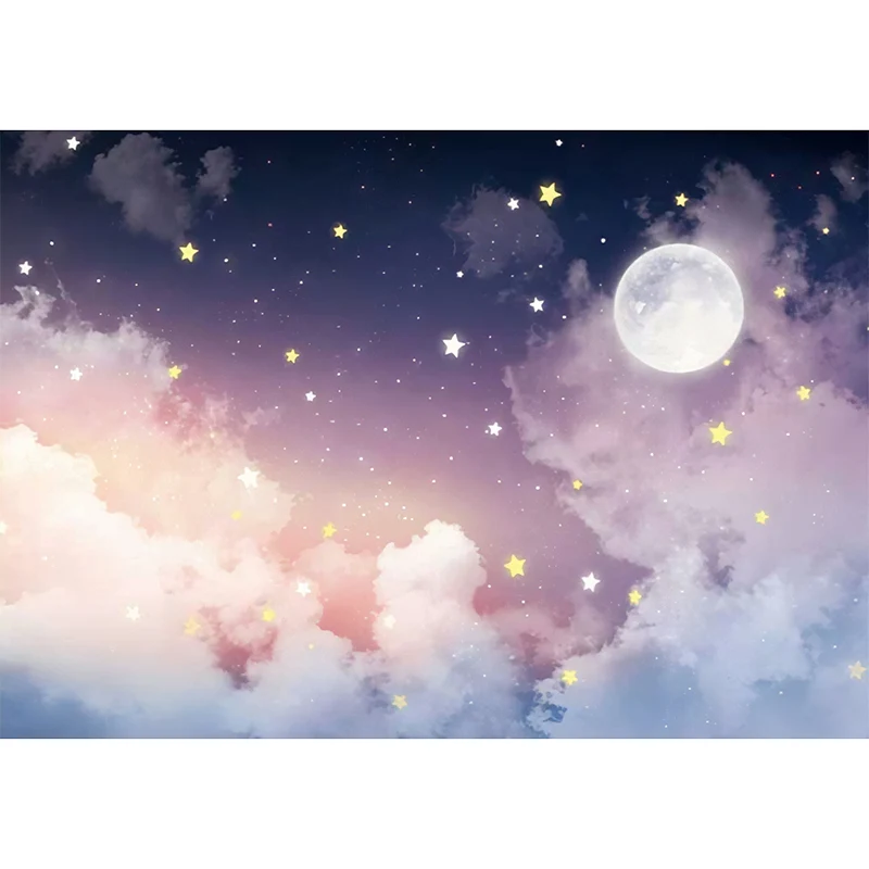 Full Size Wall Mural Tranquil Novelty Moon and Star Wall Decor Pink and Lavendel voor binnenmuren Purple