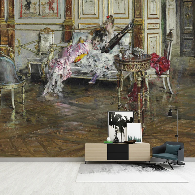 Meer Large European Wall Decor Brown Oil Painting Wall Mural Decal, Personalized Size Available met roller en tray Brown