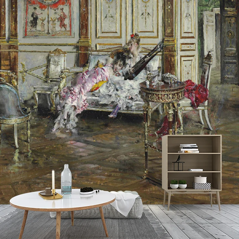 Meer Large European Wall Decor Brown Oil Painting Wall Mural Decal, Personalized Size Available met roller en tray Brown