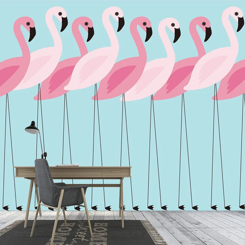 Pink Flamingo Wall Paper Murals Animal Tropix Waterproof Wall Covering on Zeeblauw Home voor binnenmuren Pink