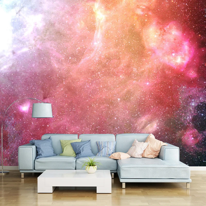 Simple Galaxy Wall Decor Framboos and Orange Bedroom Wall Mural Decal, Personalized Size Available voor badkamers en keuke...
