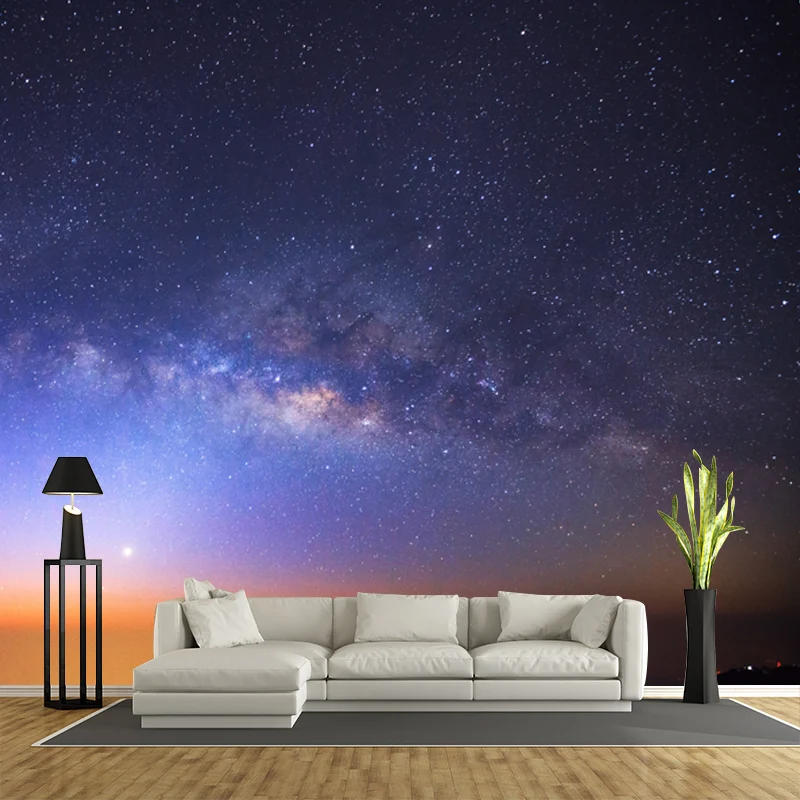 Washable Galaxy Moon Night Mural Decal Contemporary Non-Woven Wall Covering, Aangepast Print met minimale spatten Blue