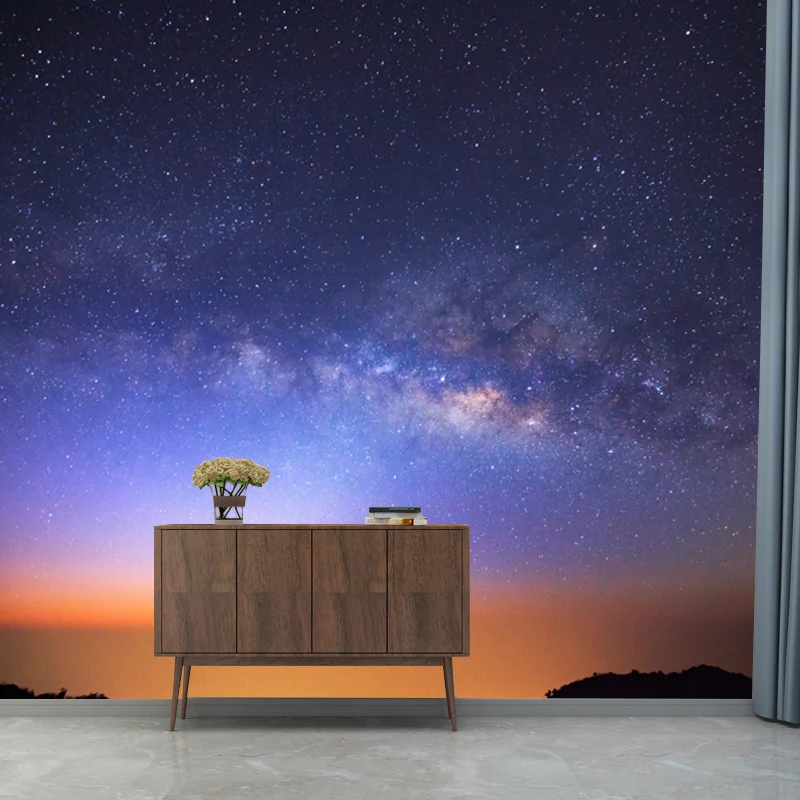 Washable Galaxy Moon Night Mural Decal Contemporary Non-Woven Wall Covering, Aangepast Print met minimale spatten Blue