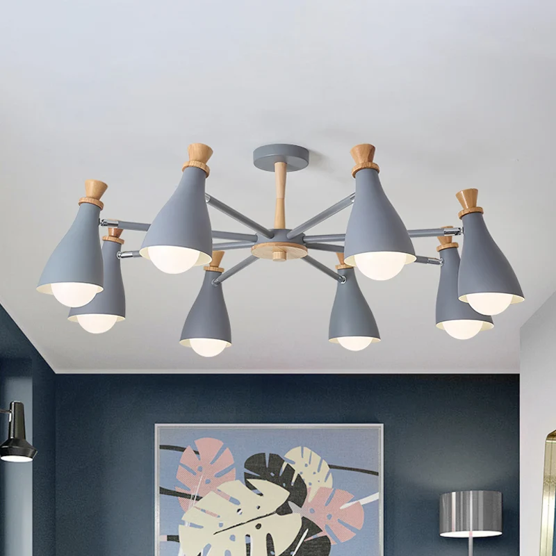 Energiezuinige LED Woonkamer halve fles kroonluchter 6/8 koppen metaal Macaron Loft snoepkleurige hanglamp grijs/wit