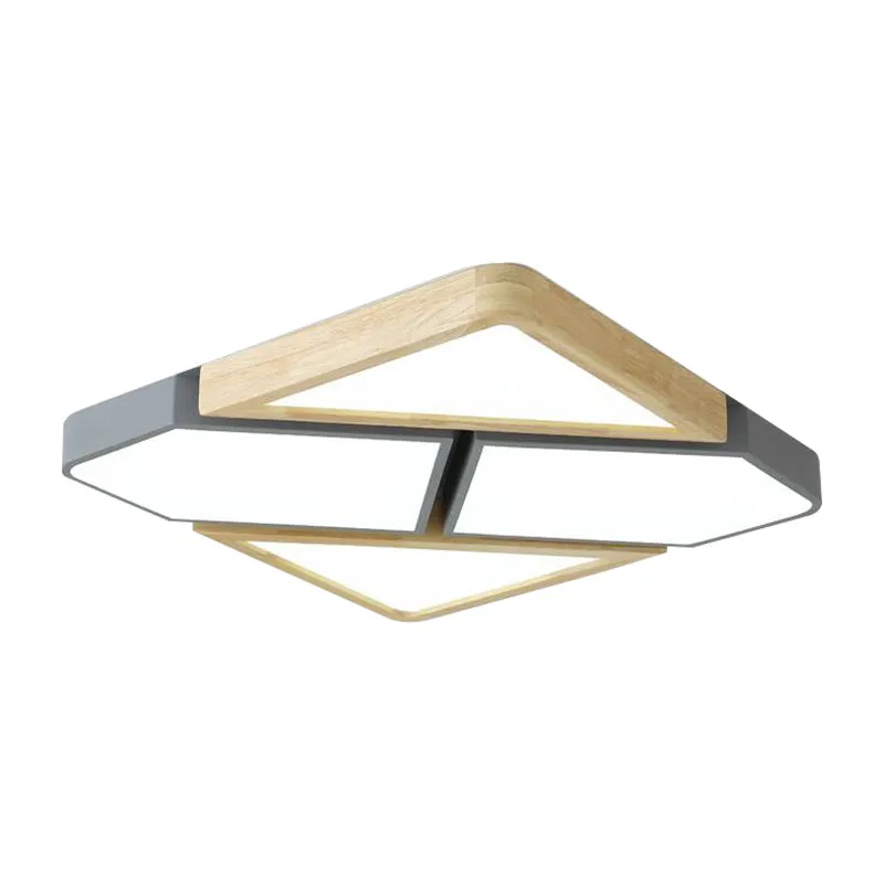 Grijs/wit/groen gesplitst vierkant plafondmontagelicht Noords hout en metaal 18"/21,5"/34,5" brede LED-slaapkamerplafondla...
