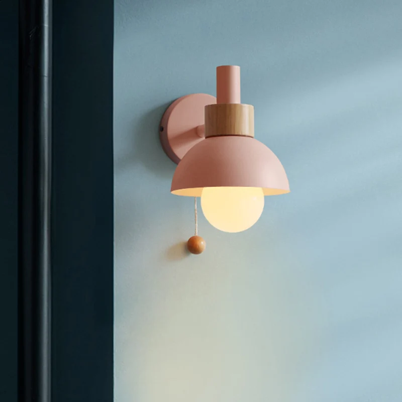 Nachtkastje Wandlamp Macaron, wit/roze/geel, wandlamp met koepelvormige metalen kap - Met Dimfunctie