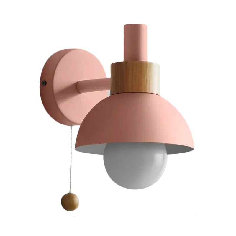 Nachtkastje Wandlamp Macaron, wit/roze/geel, wandlamp met koepelvormige metalen kap - Met Dimfunctie