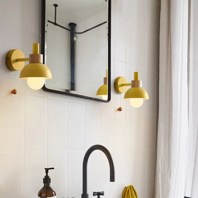 Nachtkastje Wandlamp Macaron, wit/roze/geel, wandlamp met koepelvormige metalen kap - Met Dimfunctie