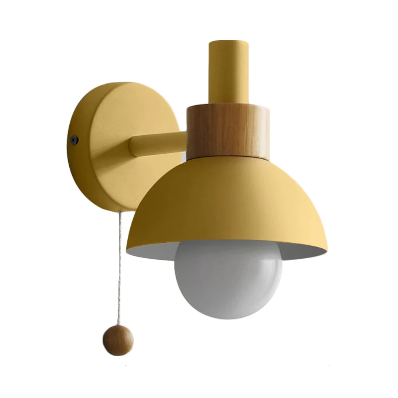 Nachtkastje Wandlamp Macaron, wit/roze/geel, wandlamp met koepelvormige metalen kap - Met Dimfunctie