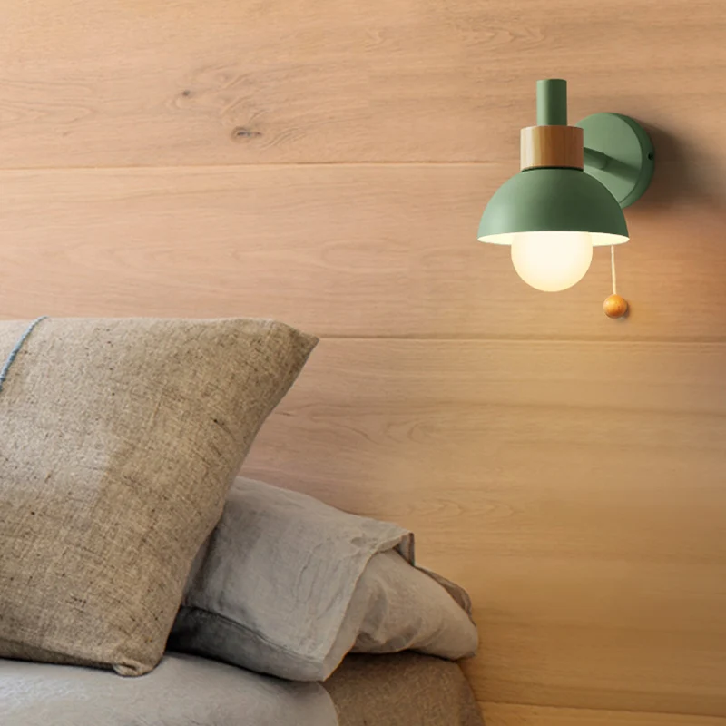 Nachtkastje Wandlamp Macaron, wit/roze/geel, wandlamp met koepelvormige metalen kap - Met Dimfunctie