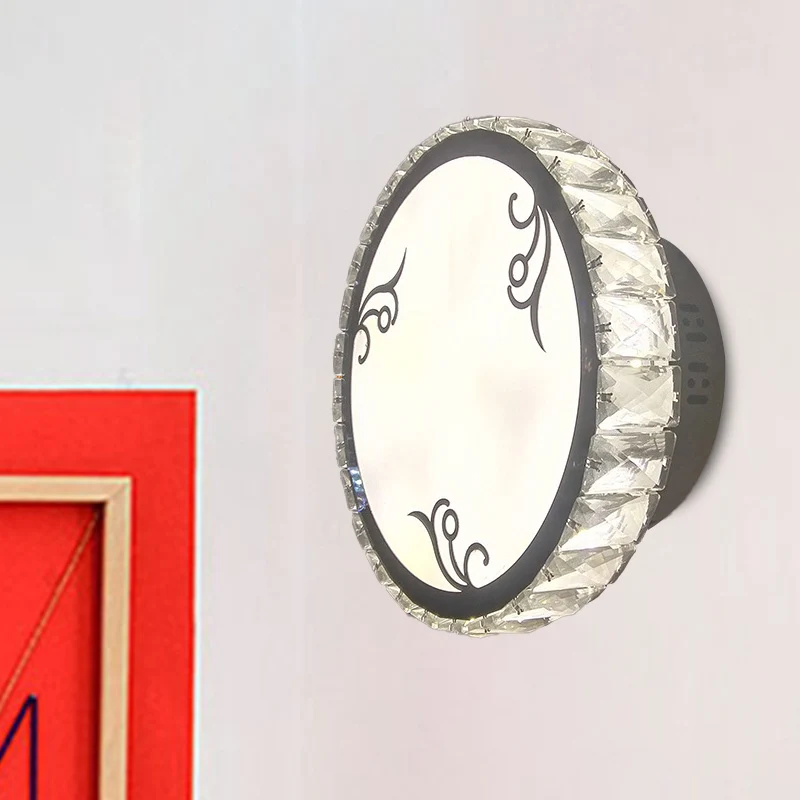 Ronde wandlamp van helder kristal, eigentijdse LED-witte wandverlichting warm/wit/tweekleurig zwak