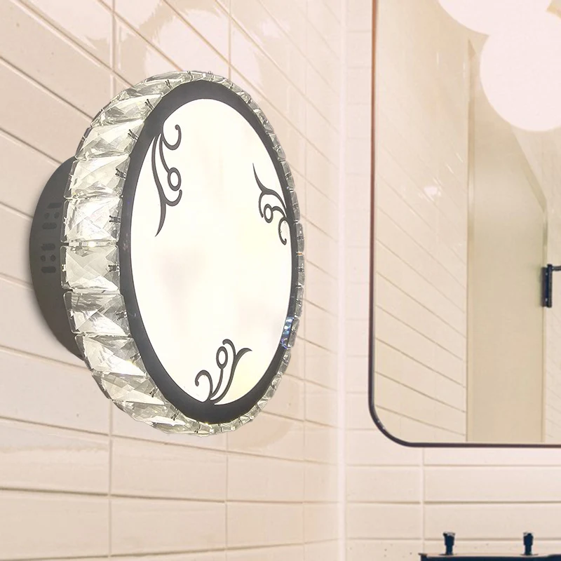 Ronde wandlamp van helder kristal, eigentijdse LED-witte wandverlichting warm/wit/tweekleurig zwak