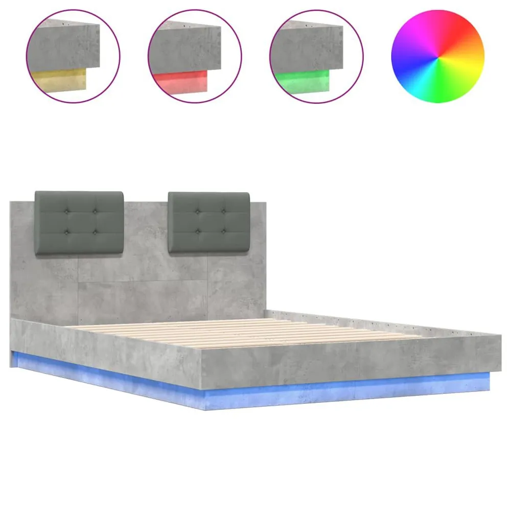 Bedframe met hoofdbord en LED-verlichting betongrijs 120x190 cm