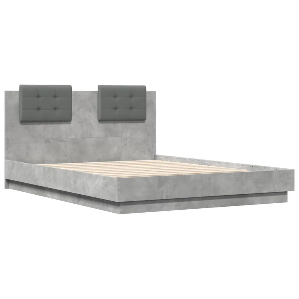 Bedframe met hoofdbord en LED-verlichting betongrijs 120x190 cm