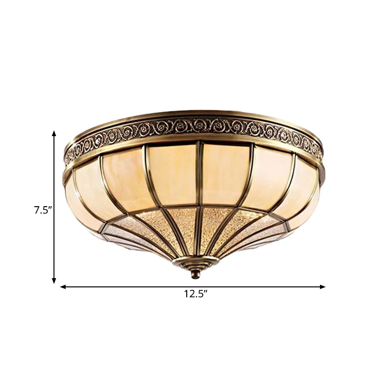 Dome Bedroom Flush Mount Lamp Colonial Opaque Glass 3/4 Bulbs Geel koper Ceiling Light Fixture, 12.5"/16" W Brass