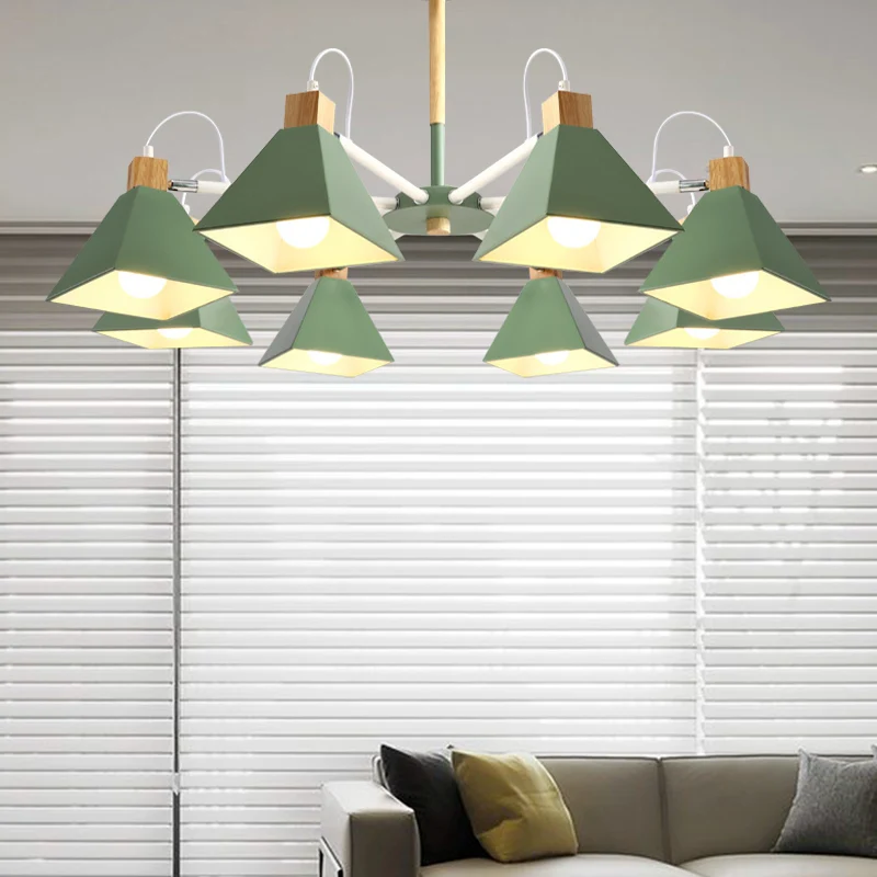 Undertint Pyramid Shade kroonluchter achtkoppige Macaron metalen hanglamp voor eetkamer voor Binnen en Buiten