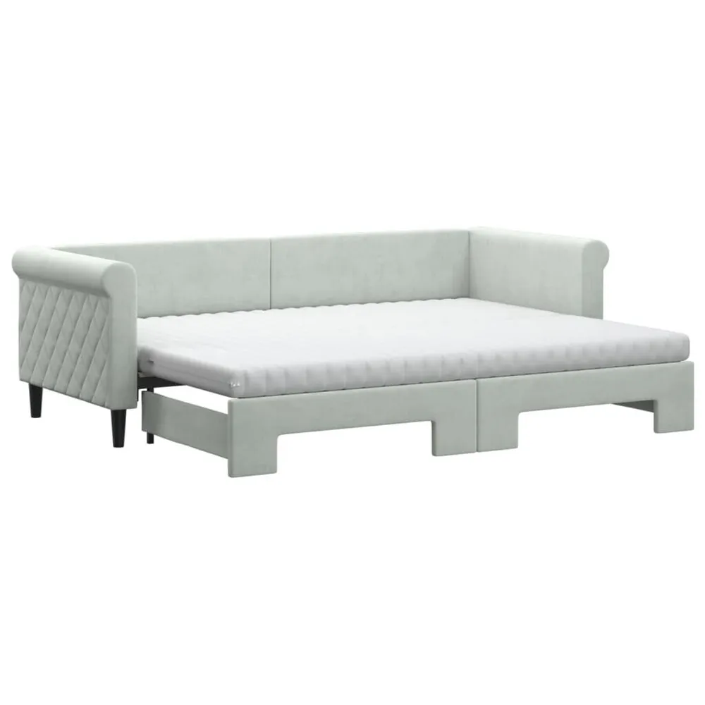 Slaapbank onderschuifbed matrassen 80x200 cm fluweel lichtgrijs