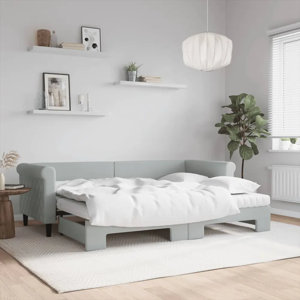 Slaapbank onderschuifbed matrassen 80x200 cm fluweel lichtgrijs