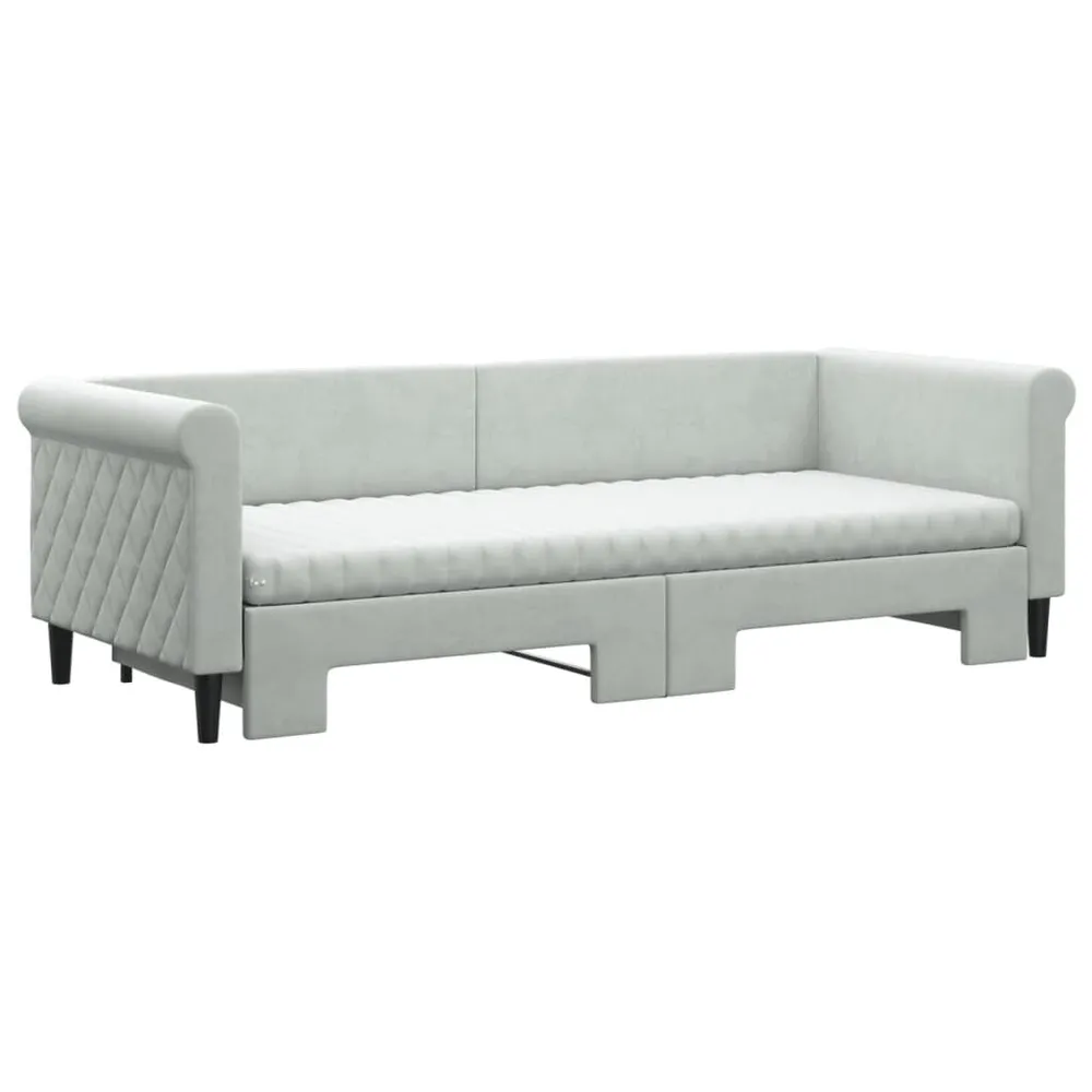 Slaapbank onderschuifbed matrassen 80x200 cm fluweel lichtgrijs
