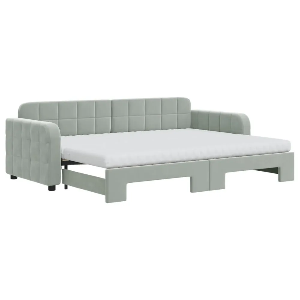 Slaapbank onderschuifbed matrassen 80x200 cm fluweel lichtgrijs