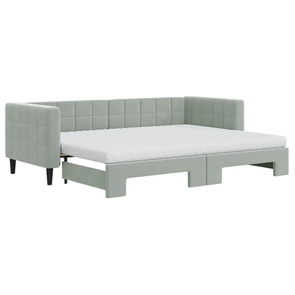 Slaapbank onderschuifbed matrassen 80x200 cm fluweel lichtgrijs