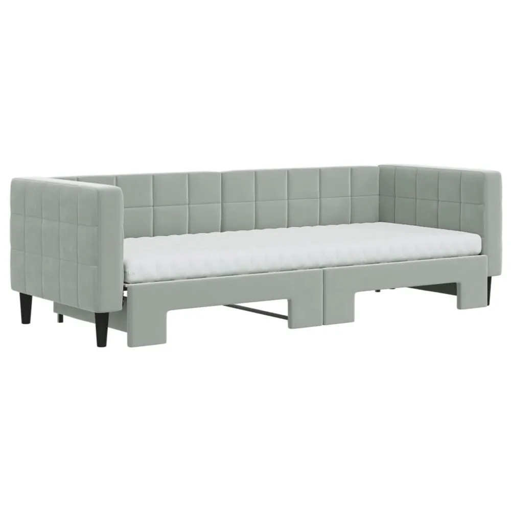 Slaapbank onderschuifbed matrassen 80x200 cm fluweel lichtgrijs
