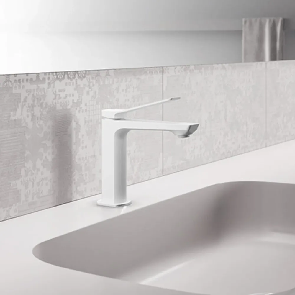 Basin mixer automatic drain Paffoni Neigbaar Matte White