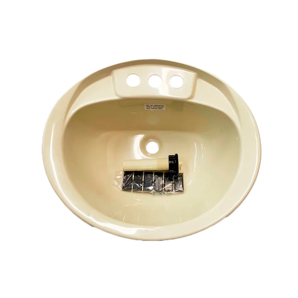 RV Camper Trailer Oval Bathroom Sink Drain Stopper Lavatory Sink 20" x 17" - Parchment Lichtbruin