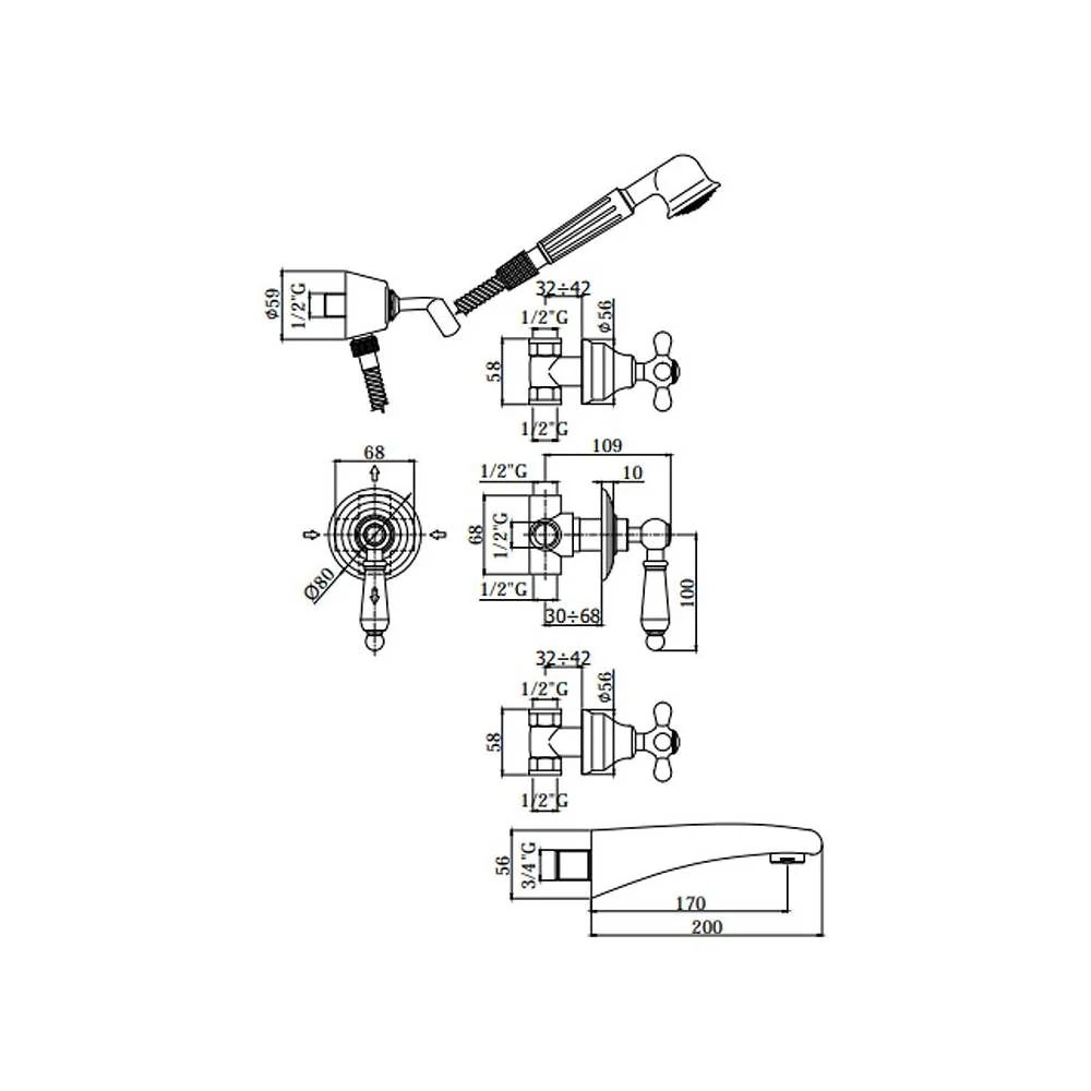 Elektrische Built- bathtub/shower group hand shower IRIS series model IRV001CR verchroomd Paffoni
